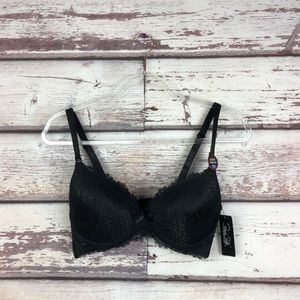 Rene Rofe lace scallop black 38c push up bra
